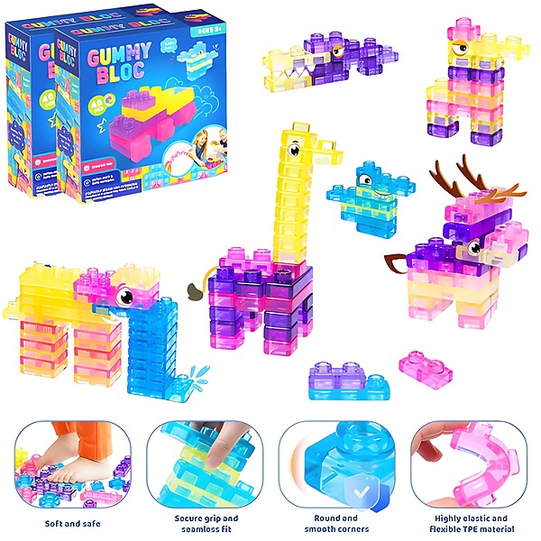 Mīksti saspiežami būvklucīši - 40 gab., TPE, vecums 3+ | JELLYFUN